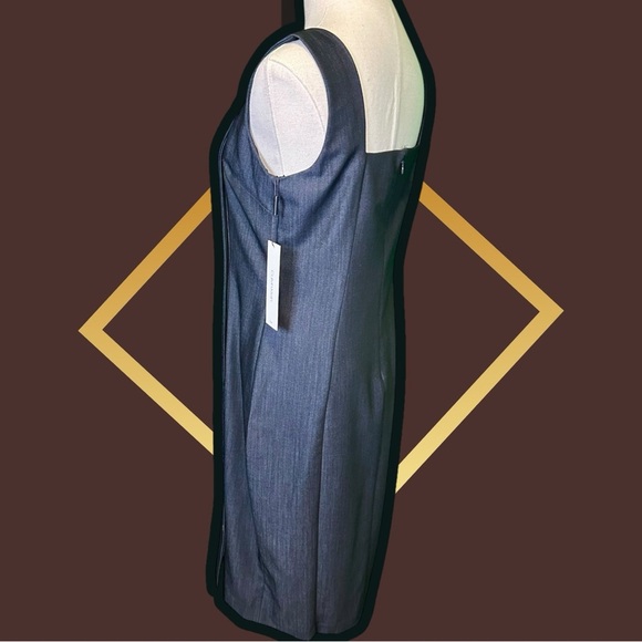 NWT Calvin Klein Navy Blue Chambray Asymmetric Gold Button Up Sheath Dress Sz 4 - Picture 8 of 16